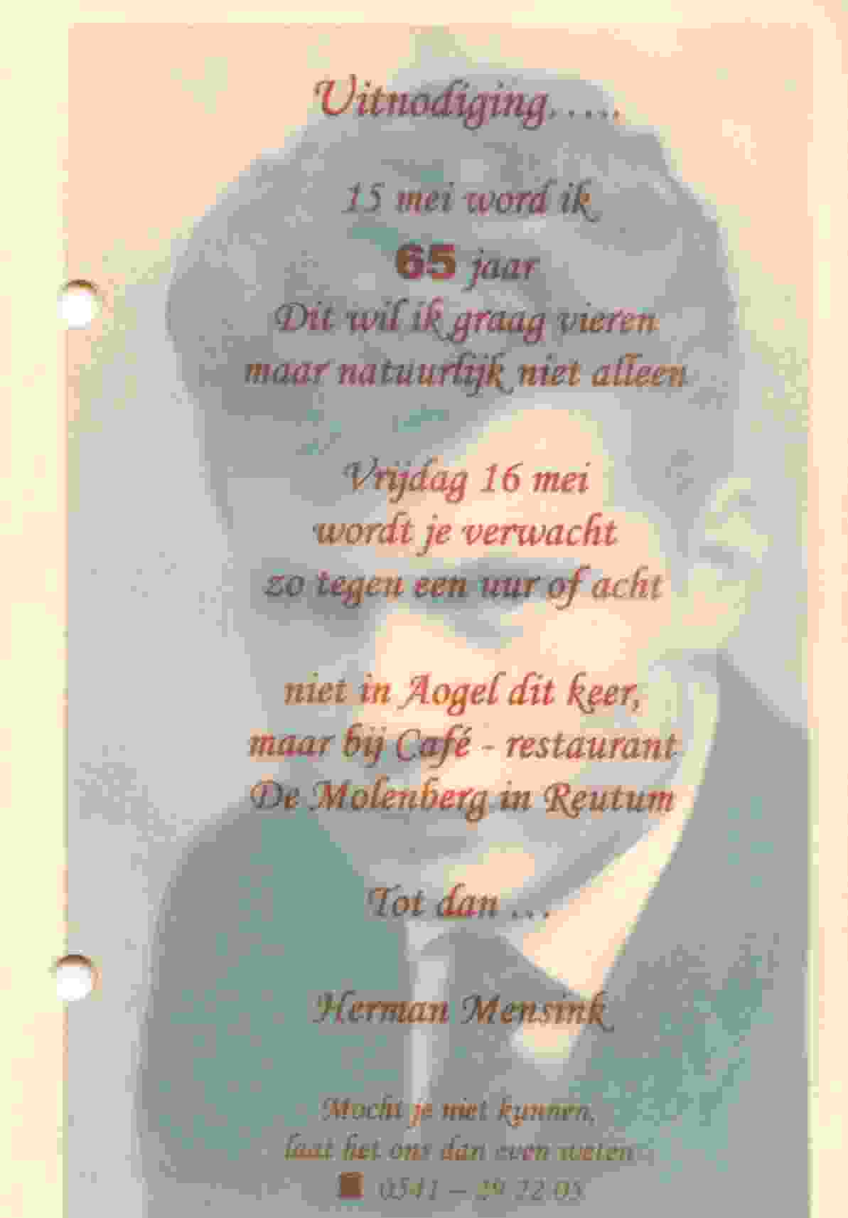 Herman Mensink word 65 jaar op 2008-05-15